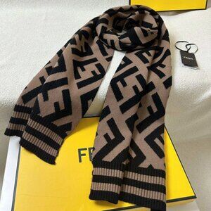 Fendi Brown and Black Monogram Wool Muffler
